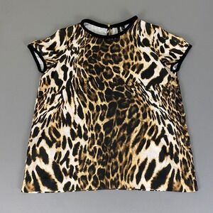 MNG Suit Top‎ Blouse Leopard Print Size XL Short Sleeve Blouse Casual Animal